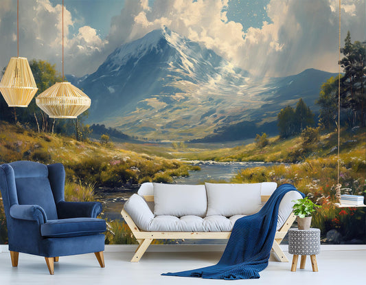 Majestic Mountain River Non Wallpaper – detail view, Golden Era Walls