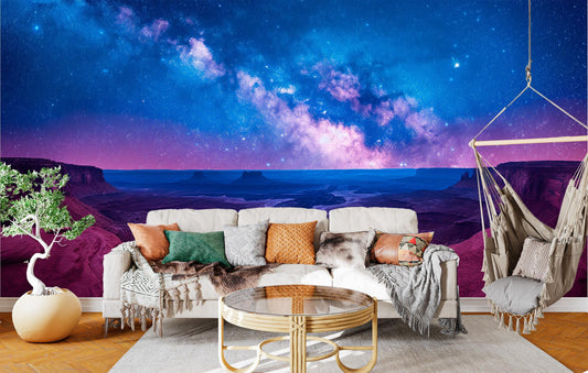 Galaxy Night Sky Landscape Wallpaper – peel and stick wallpaper mural, Golden Era Walls