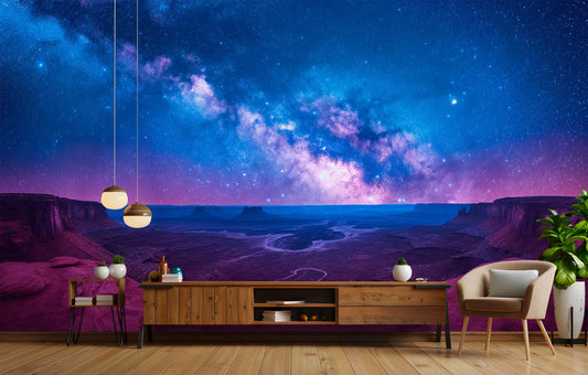 Galaxy Night Sky Landscape Wallpaper – room setting, Golden Era Walls