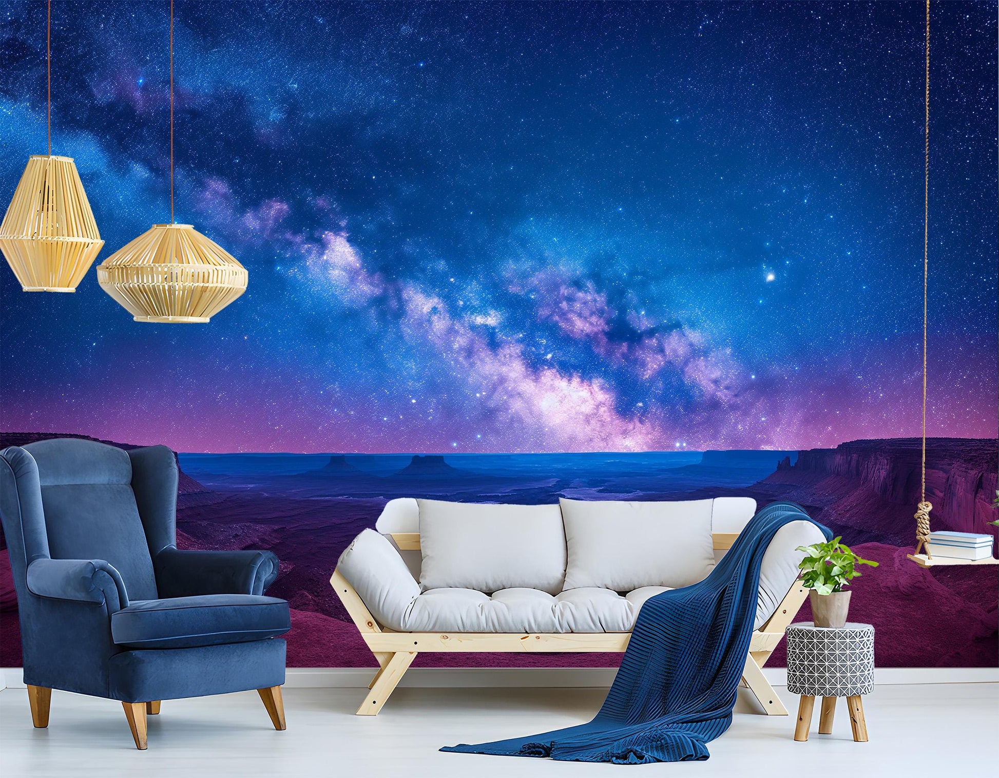 Galaxy Night Sky Landscape Wallpaper – lifestyle view, Golden Era Walls