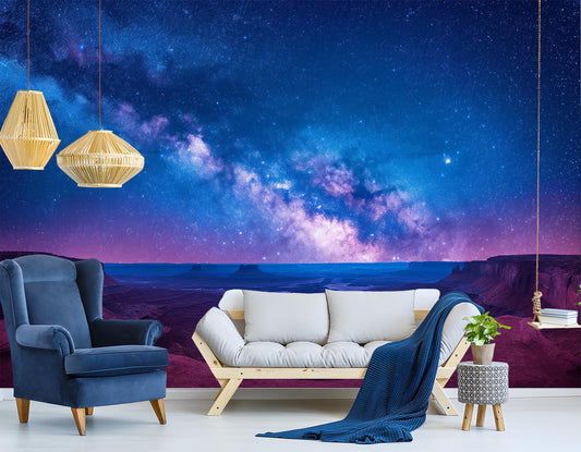 Galaxy Night Sky Landscape Wallpaper – lifestyle view, Golden Era Walls