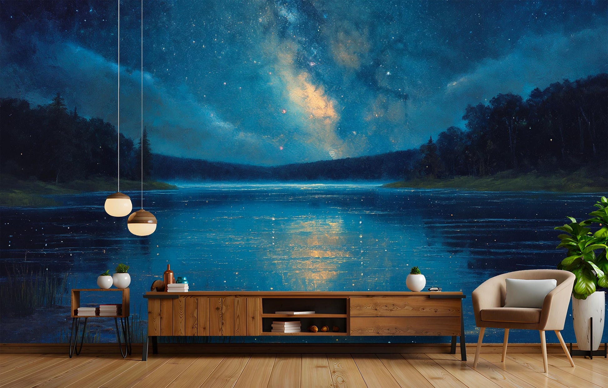 Galaxy Night Lake Non Wallpaper – detail view, Golden Era Walls