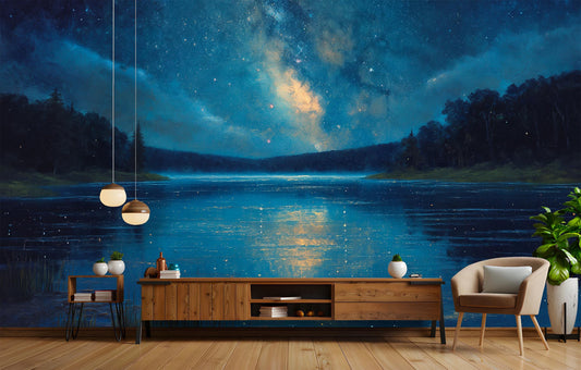 Galaxy Night Lake Non Wallpaper – detail view, Golden Era Walls