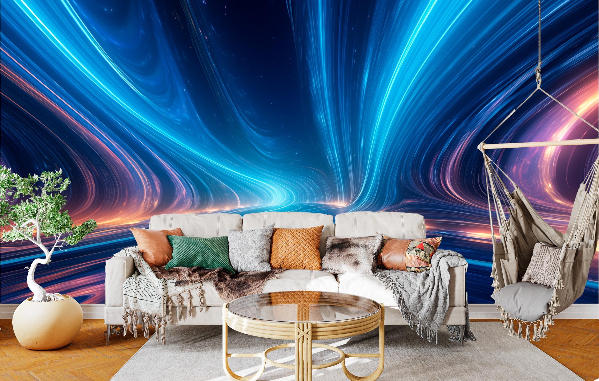 Galactic Sky Path Futuristic Wallpaper – lifestyle view, Golden Era Walls