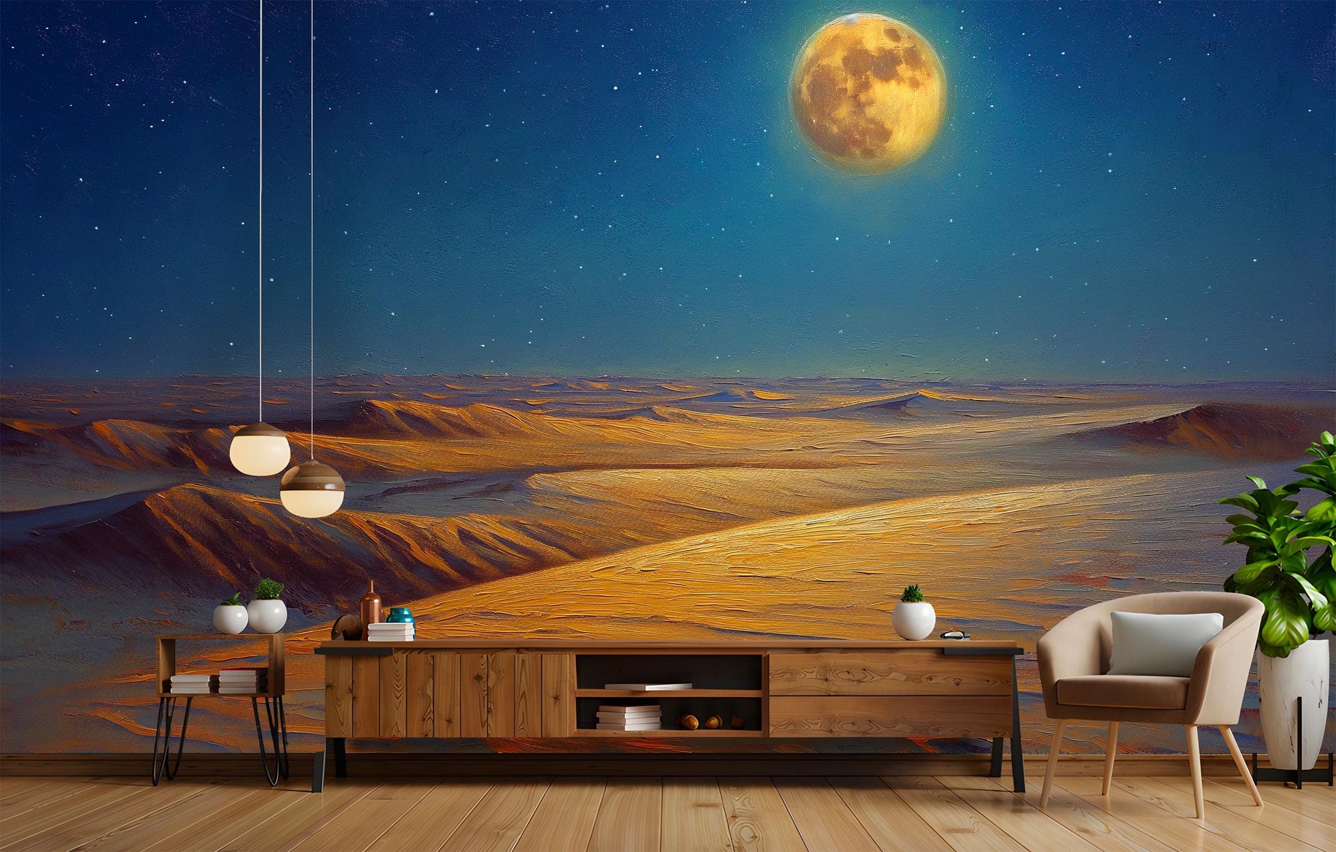 Desert Under Full Moon Wallpaper – peel and stick wallpaper mural, Golden Era Walls