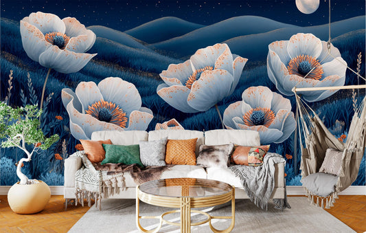 Desert Night Floral Non Floral Wallpaper – room setting, Golden Era Walls