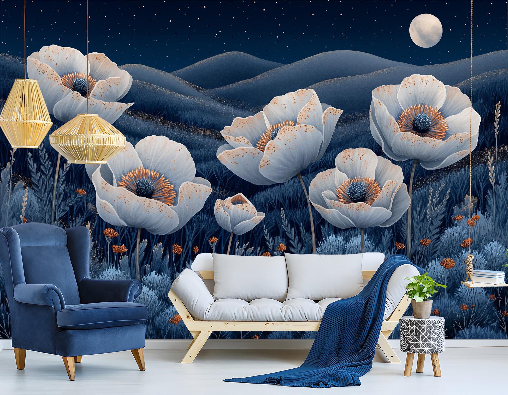 Desert Night Floral Non Floral Wallpaper – detail view, Golden Era Walls