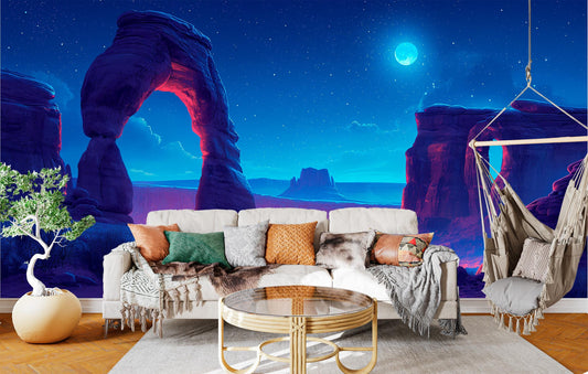 Desert Archways Under Moon Wallpaper – room setting, Golden Era Walls