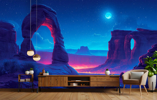 Desert Archways Under Moon Wallpaper – detail view, Golden Era Walls