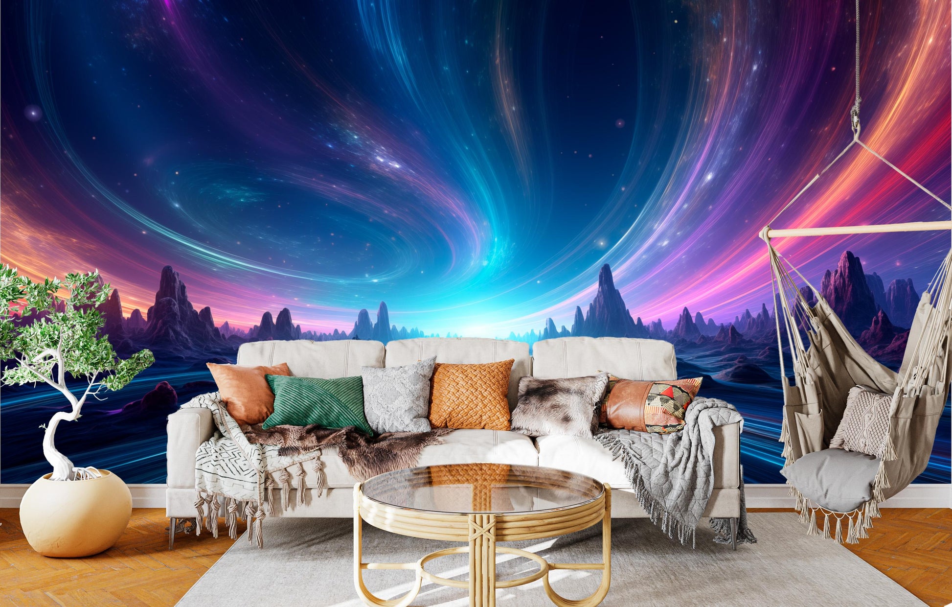 Cosmic Highway Ethereal Galaxy Wallpaper – peel and stick wallpaper mural, Golden Era Walls