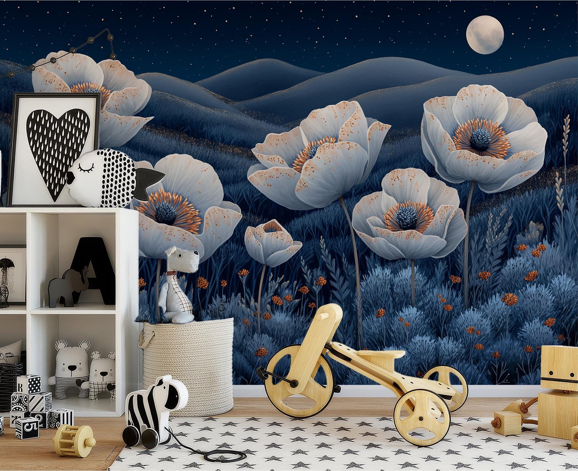 Desert Night Floral Non Floral Wallpaper – peel and stick wallpaper mural, Golden Era Walls