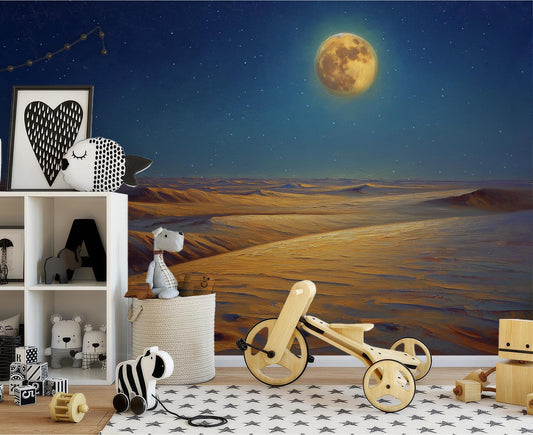 Desert Under Full Moon Wallpaper – detail view, Golden Era Walls