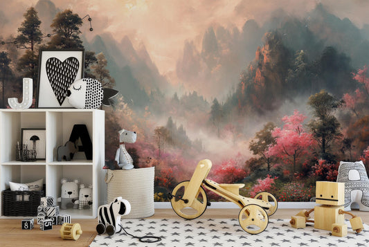 Dreamy Pink Landscape Non Floral Wallpaper – detail view, Golden Era Walls