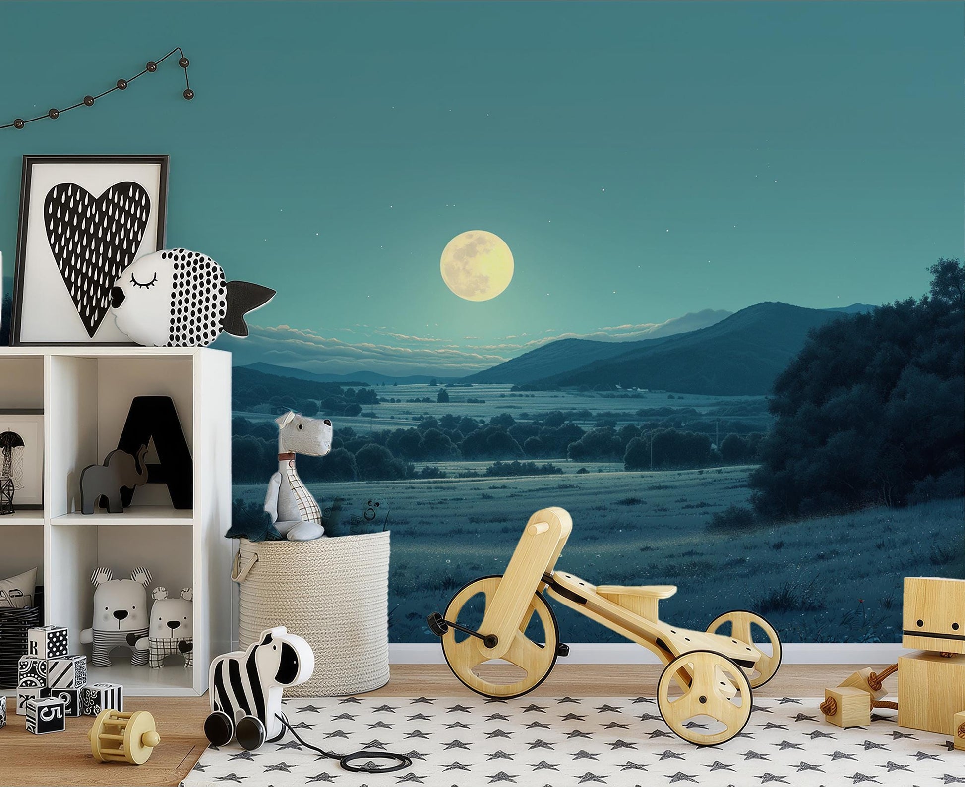 Full Moon Over Valley Wallpaper – detail view, Golden Era Walls