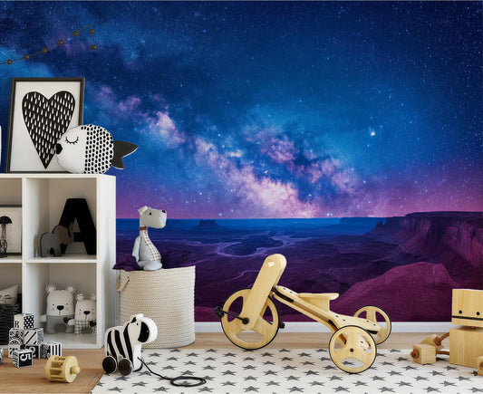 Galaxy Night Sky Landscape Wallpaper – detail view, Golden Era Walls