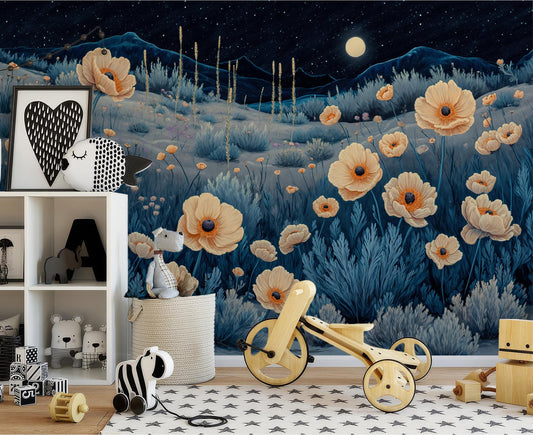 Midnight Desert Blooms Non Floral Wallpaper – detail view, Golden Era Walls