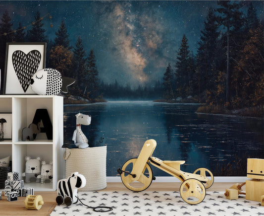 Milky Way Reflections Night Wallpaper – peel and stick wallpaper mural, Golden Era Walls