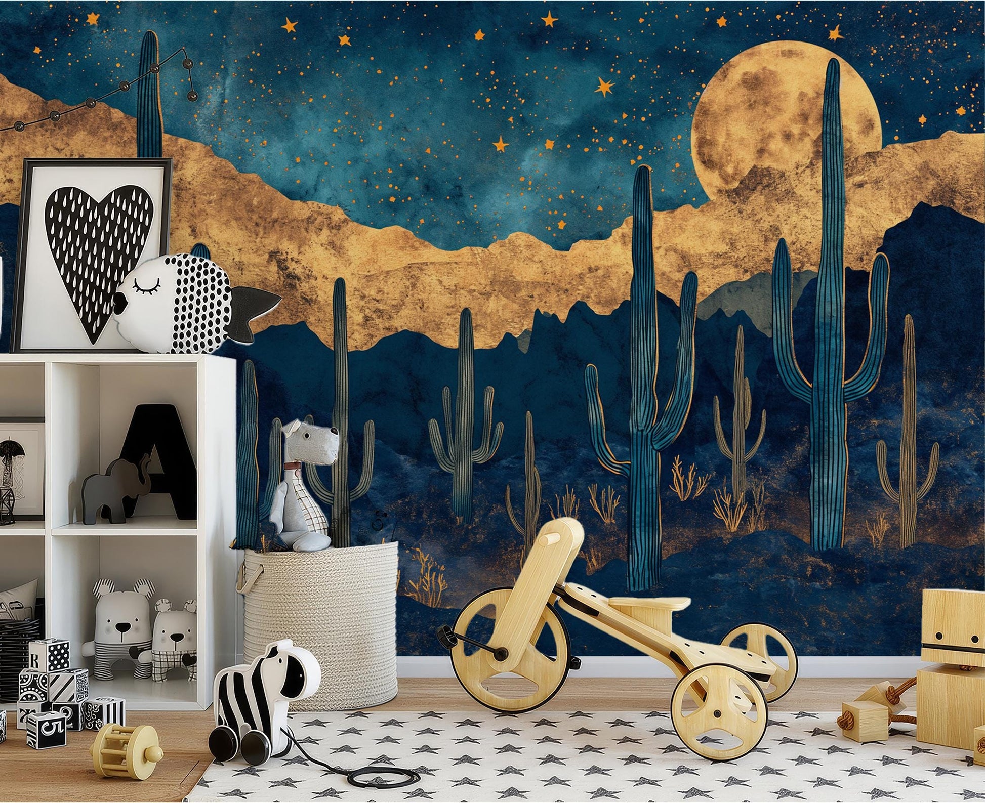 Moonlit Desert Cactus Non Wallpaper – detail view, Golden Era Walls
