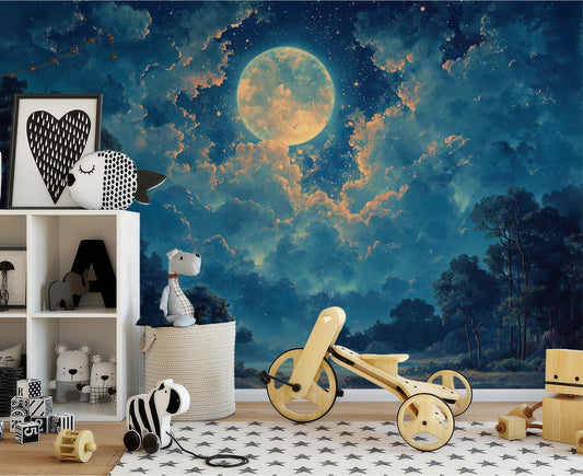 Moonlit Forest Non Woven Wallpaper – detail view, Golden Era Walls