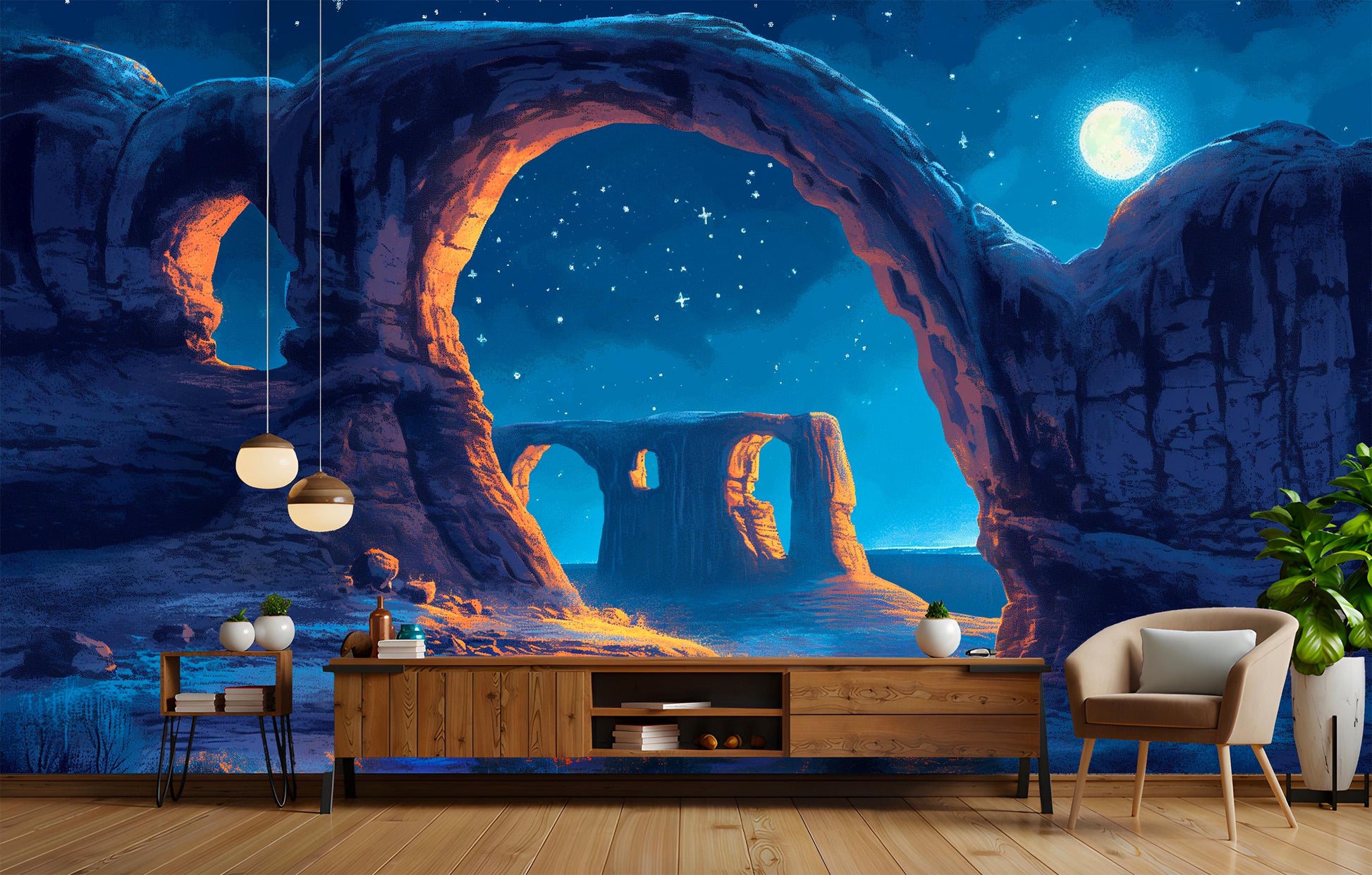 Natural Archway Desert Non Wallpaper – room setting, Golden Era Walls