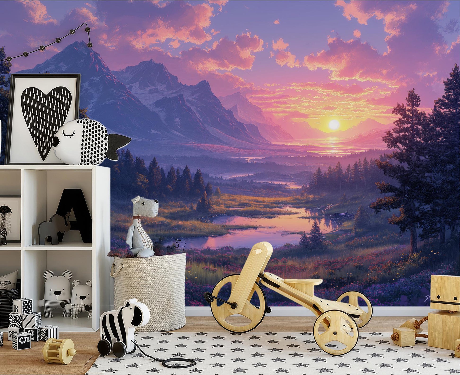 Panoramic Mountain Landscape Wilderness Wallpaper – detail view, Golden Era Walls