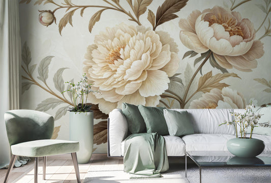 Vintage Floral Renter Friendly Floral Wallpaper – room setting, Golden Era Walls