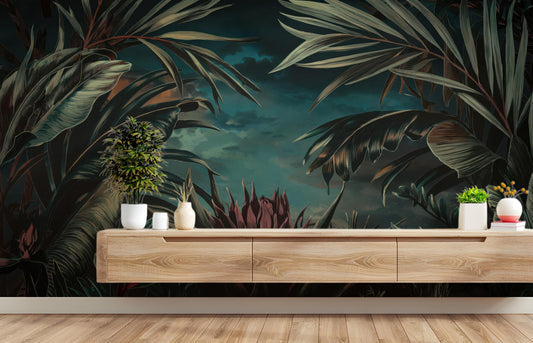 Tropical Jungle Lush Non Floral Wallpaper – detail view, Golden Era Walls