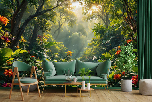 Tropical Rainforest Non Woven Floral Wallpaper – lifestyle view, Golden Era Walls