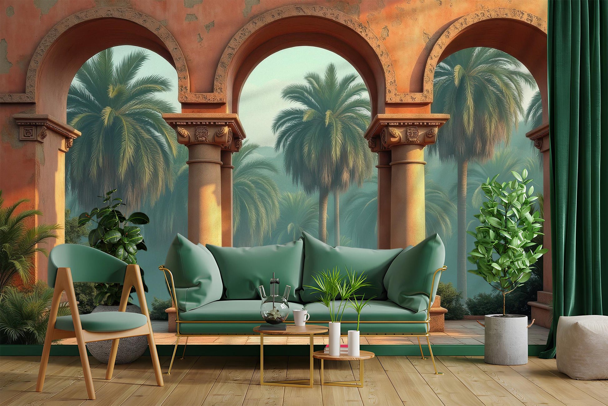 Mediterranean Columns Renter Friendly Coastal Wallpaper – scale reference, Golden Era Walls