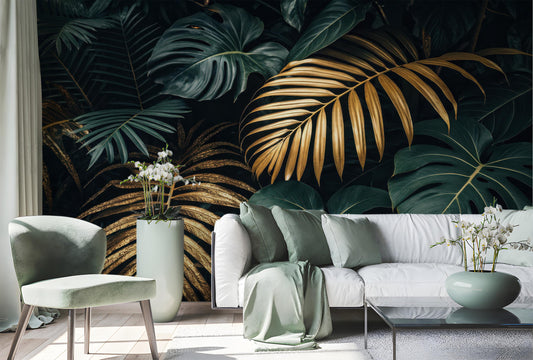 Luxury Tropical Renter Friendly Tropical Wallpaper – lifestyle view, Golden Era Walls