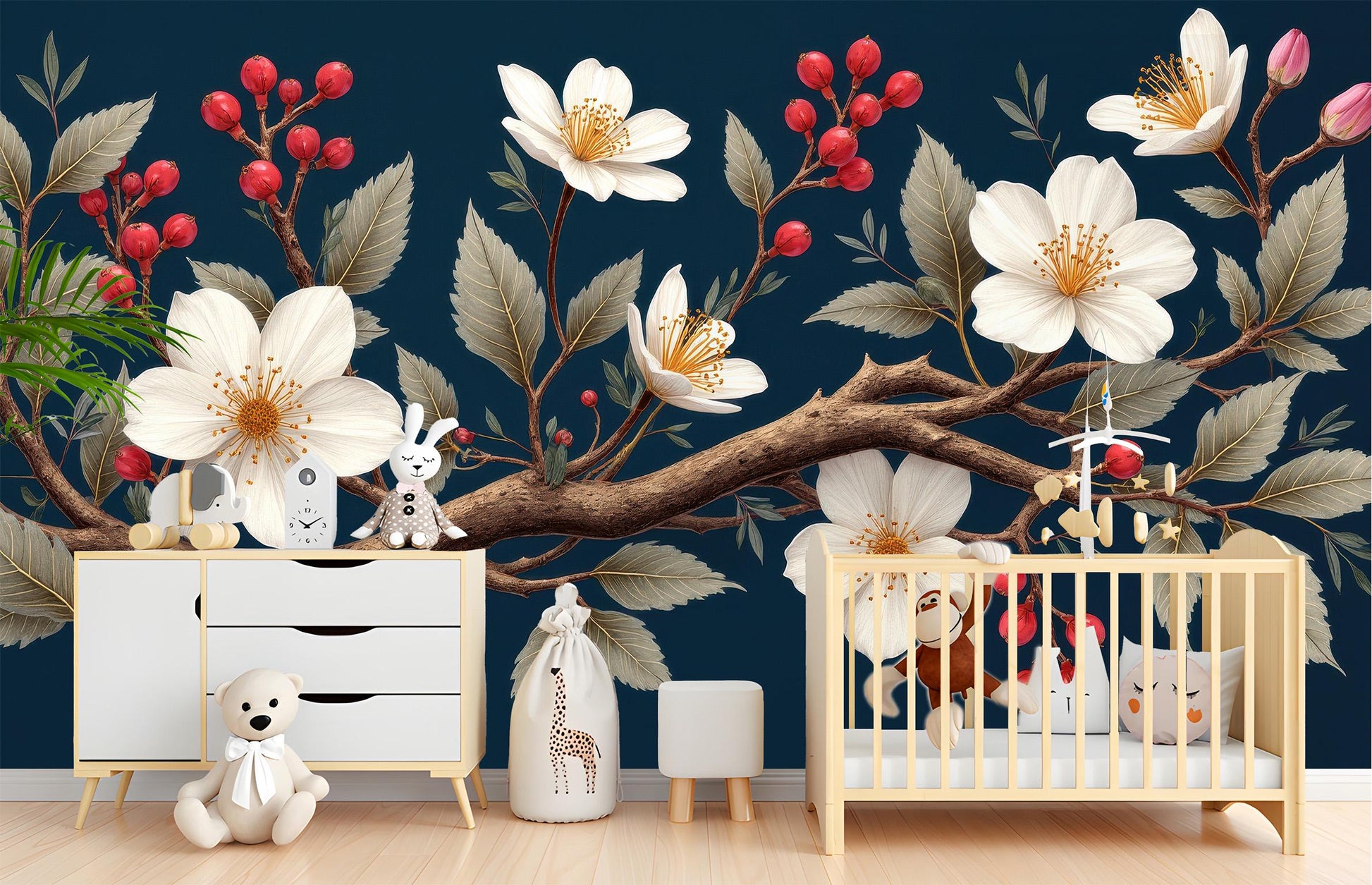 Floral Branch Non Woven Floral Wallpaper – scale reference, Golden Era Walls