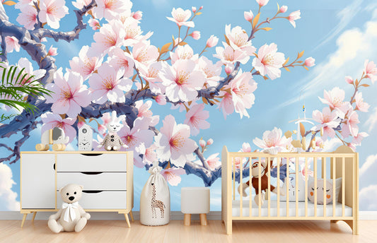 Cherry Blossom Renter Friendly Floral Wallpaper – peel and stick wallpaper mural, Golden Era Walls