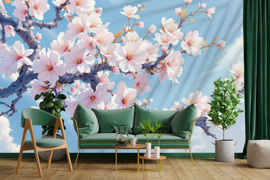Cherry Blossom Renter Friendly Floral Wallpaper – detail view, Golden Era Walls