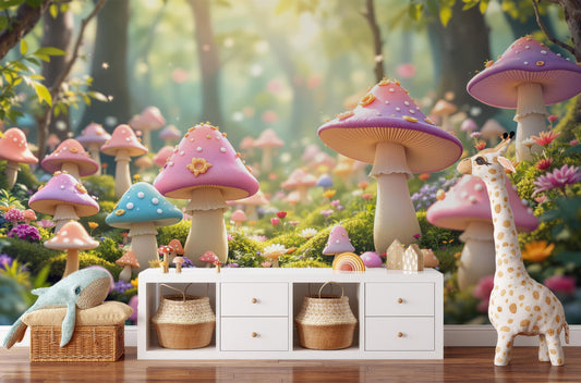Mushroom Fairycore Forest Enchanted Wallpaper – peel and stick wallpaper mural, Golden Era Walls