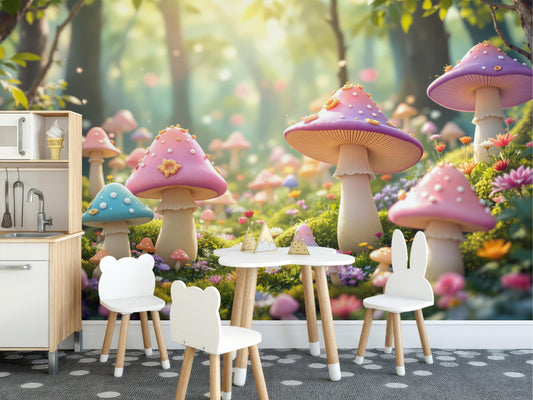 Mushroom Fairycore Forest Enchanted Wallpaper – lifestyle view, Golden Era Walls