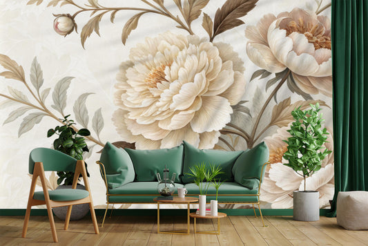 Vintage Floral Renter Friendly Floral Wallpaper – lifestyle view, Golden Era Walls