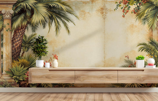 Tropical Vintage Renter Friendly Floral Wallpaper – lifestyle view, Golden Era Walls