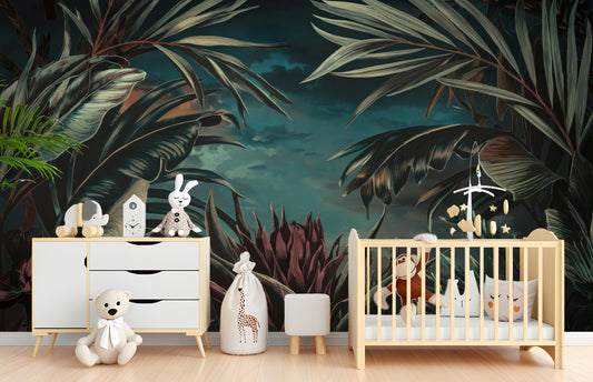 Tropical Jungle Lush Non Floral Wallpaper – lifestyle view, Golden Era Walls