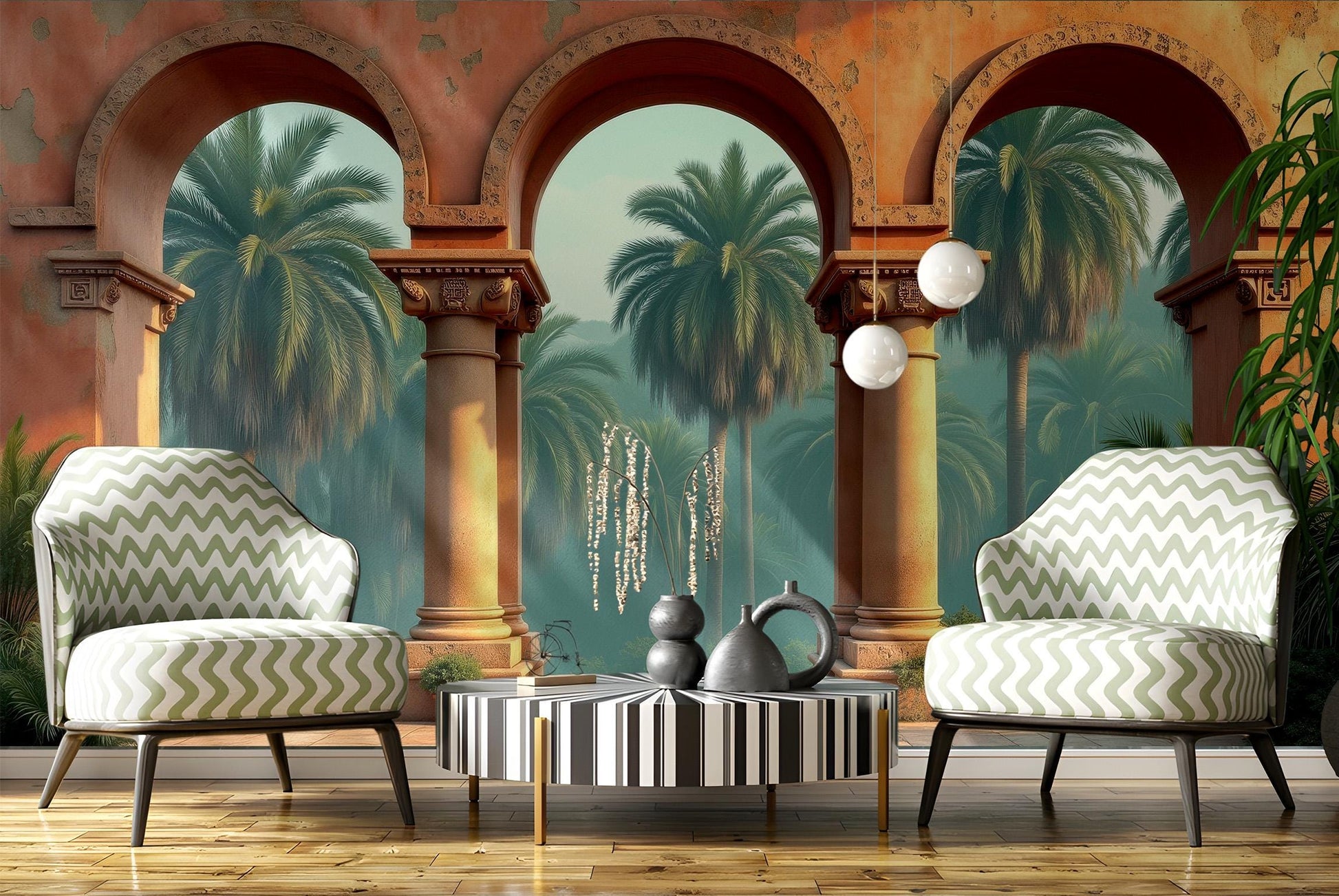Mediterranean Columns Renter Friendly Coastal Wallpaper – peel and stick wallpaper mural, Golden Era Walls