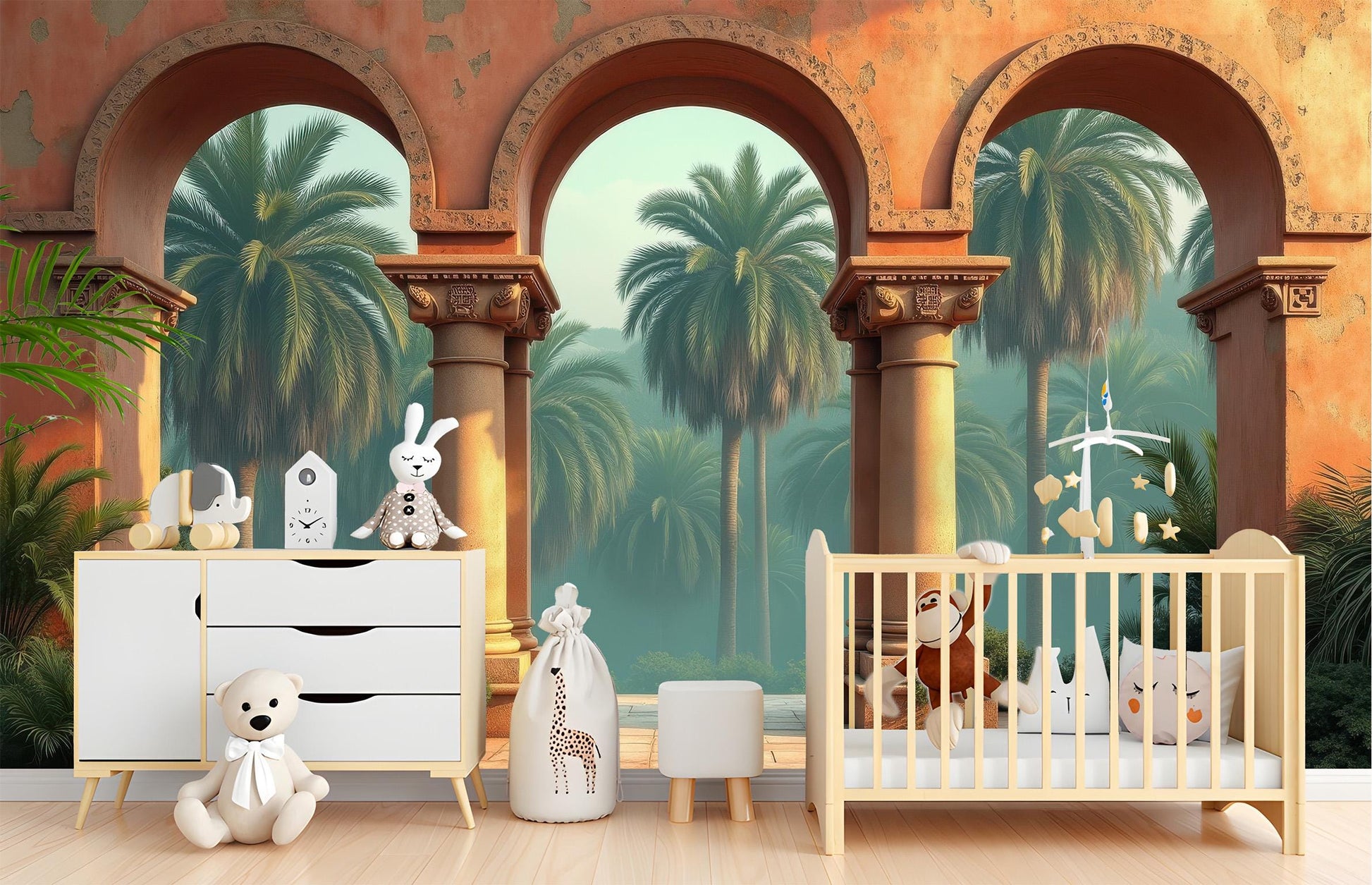 Mediterranean Columns Renter Friendly Coastal Wallpaper – detail view, Golden Era Walls