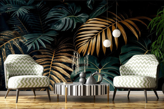 Luxury Tropical Renter Friendly Tropical Wallpaper – peel and stick wallpaper mural, Golden Era Walls