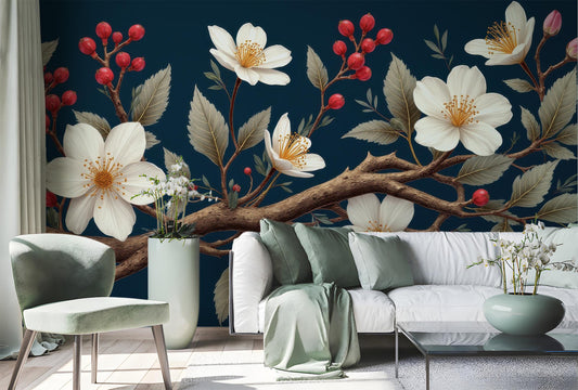 Floral Branch Non Woven Floral Wallpaper – detail view, Golden Era Walls