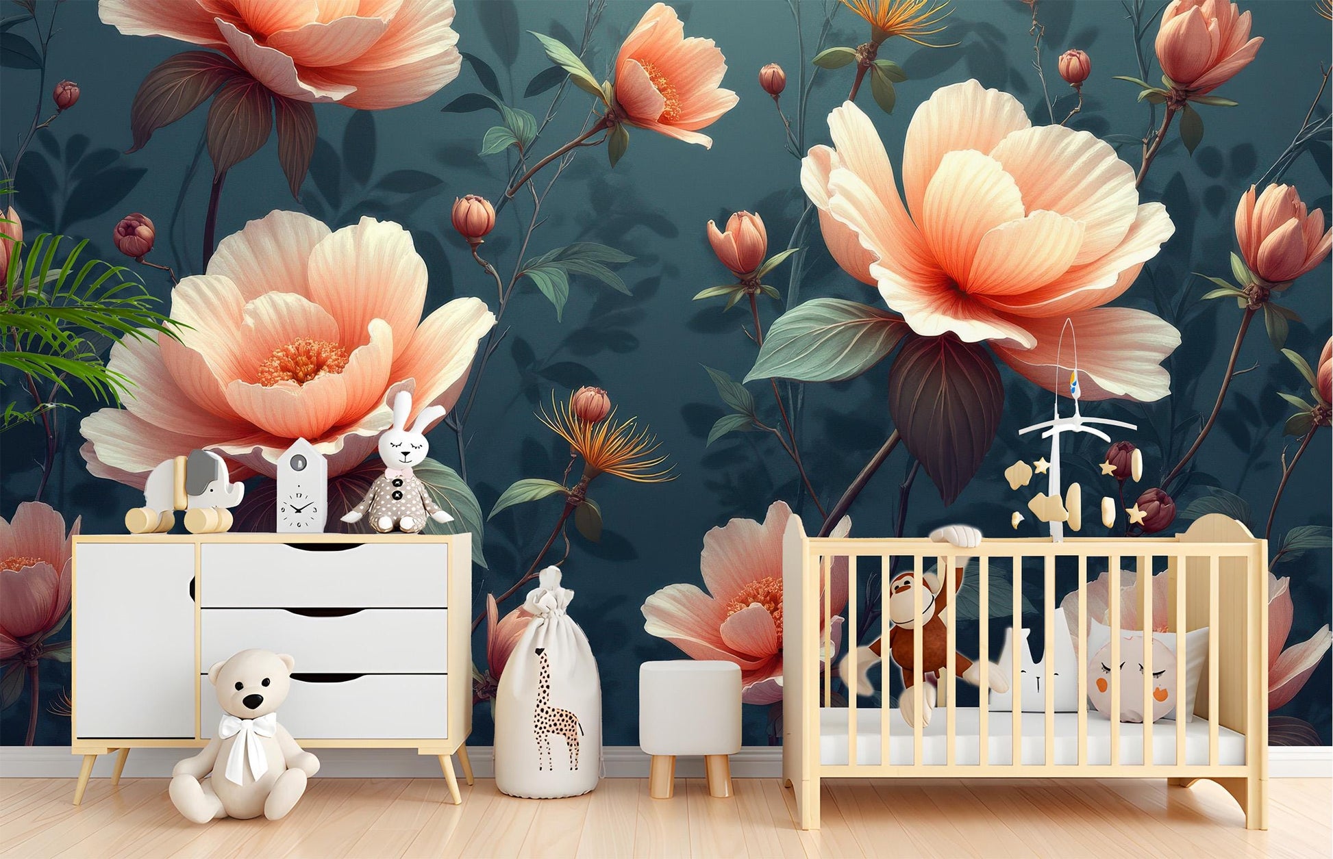 Elegant Peach Floral Botanical Floral Wallpaper – detail view, Golden Era Walls