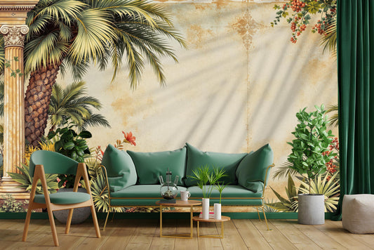 Tropical Vintage Renter Friendly Floral Wallpaper – peel and stick wallpaper mural, Golden Era Walls