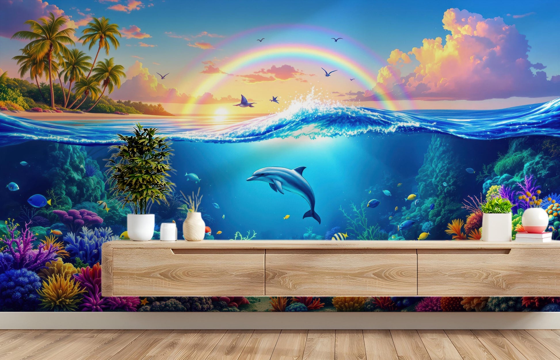 Underwater Ocean Tropical Coral Tropical Wallpaper – scale reference, Golden Era Walls