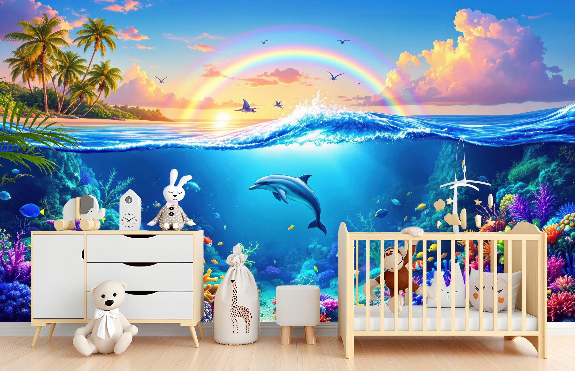 Underwater Ocean Tropical Coral Tropical Wallpaper – room setting, Golden Era Walls