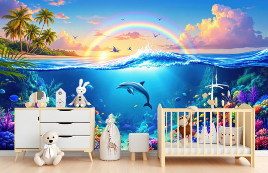 Underwater Ocean Tropical Coral Tropical Wallpaper – room setting, Golden Era Walls