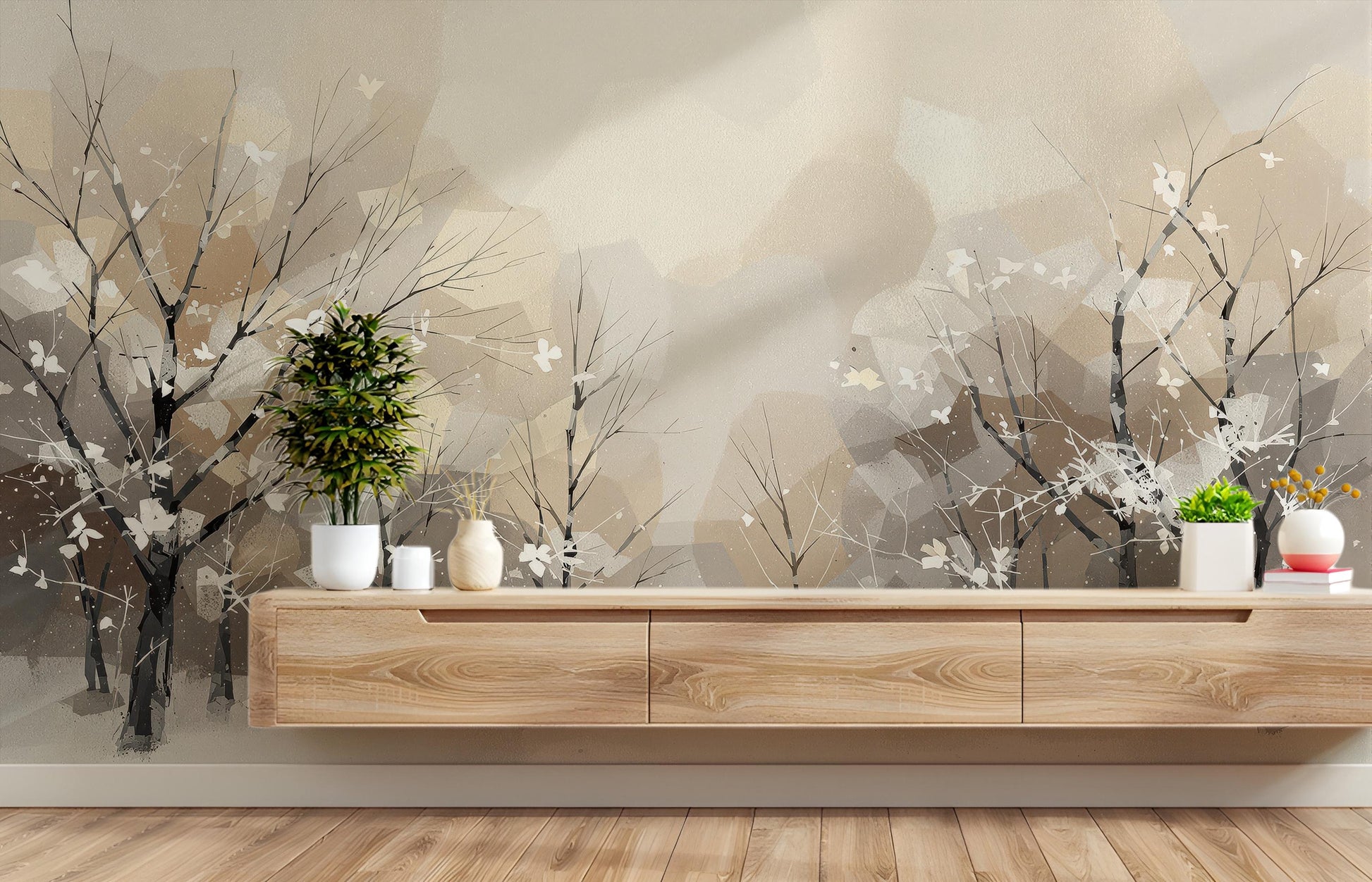 Winter Forest Snowy Tree Coastal Wallpaper – detail view, Golden Era Walls