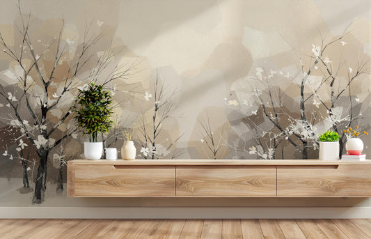 Winter Forest Snowy Tree Coastal Wallpaper – detail view, Golden Era Walls