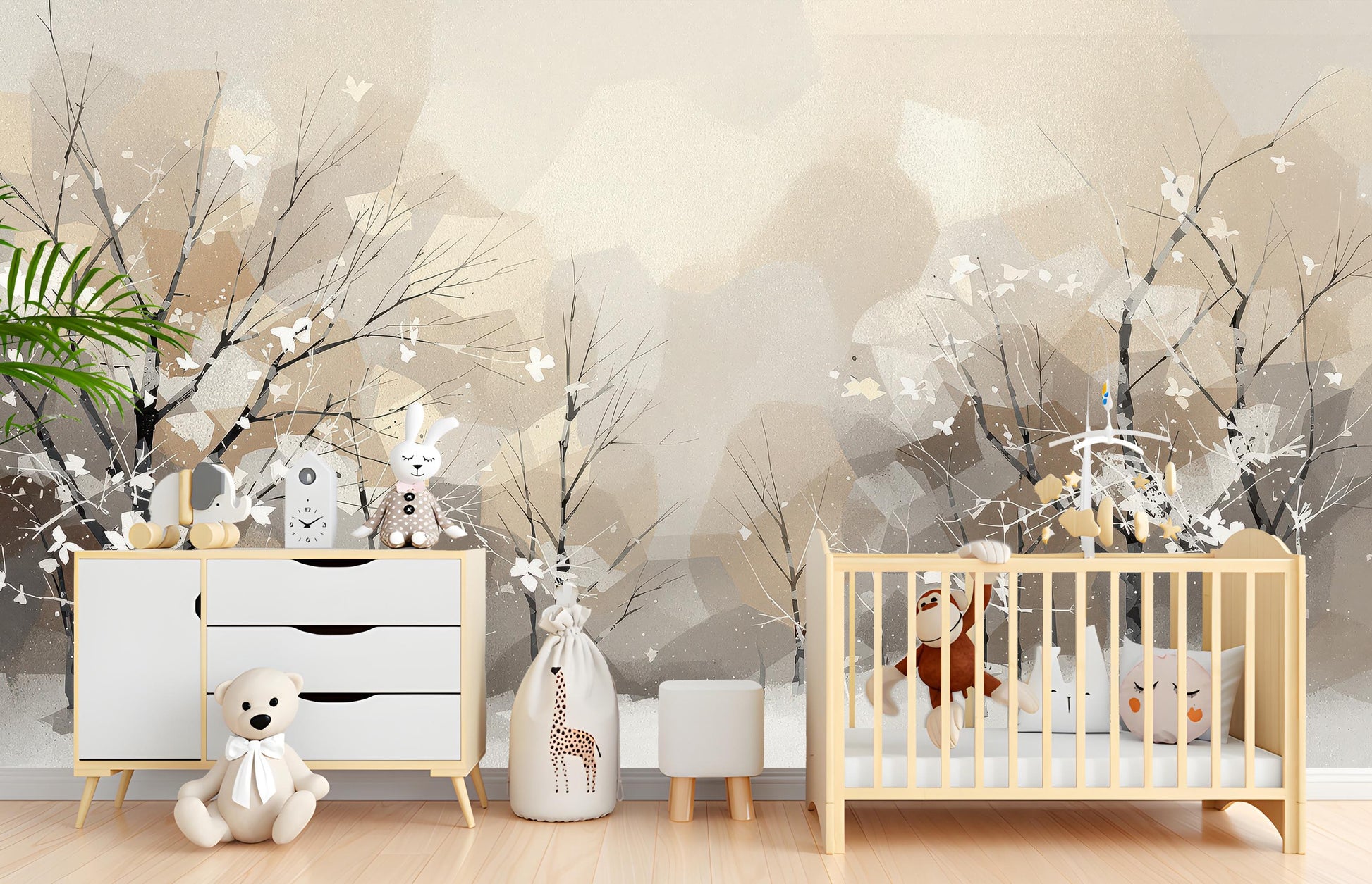 Winter Forest Snowy Tree Coastal Wallpaper – scale reference, Golden Era Walls